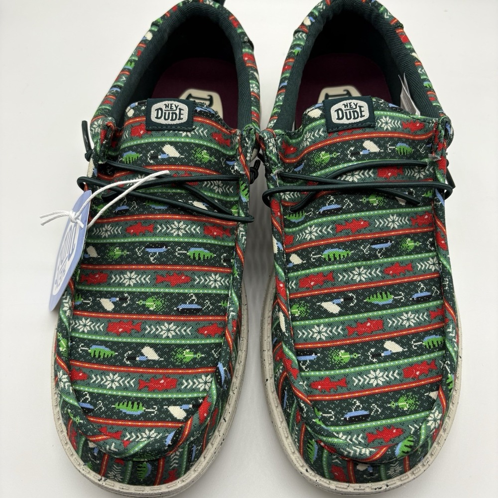 Hey Dude Wally Fishmas Sweater Pine Green Mens 10 Holiday Outdoor Shoes